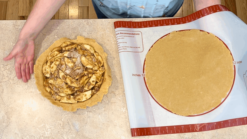Preparing fresh milled flour apple pie.