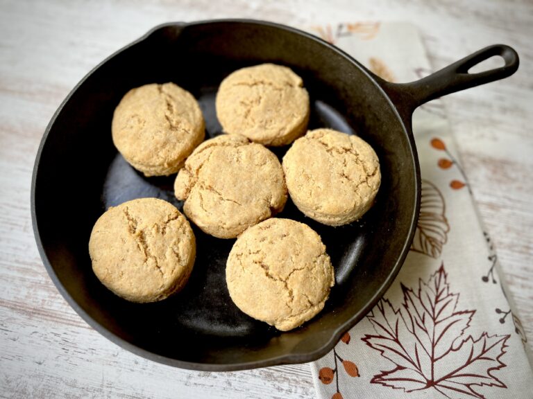 Biscuits made with fresh milled flour in Grandma's cast iron skillet.