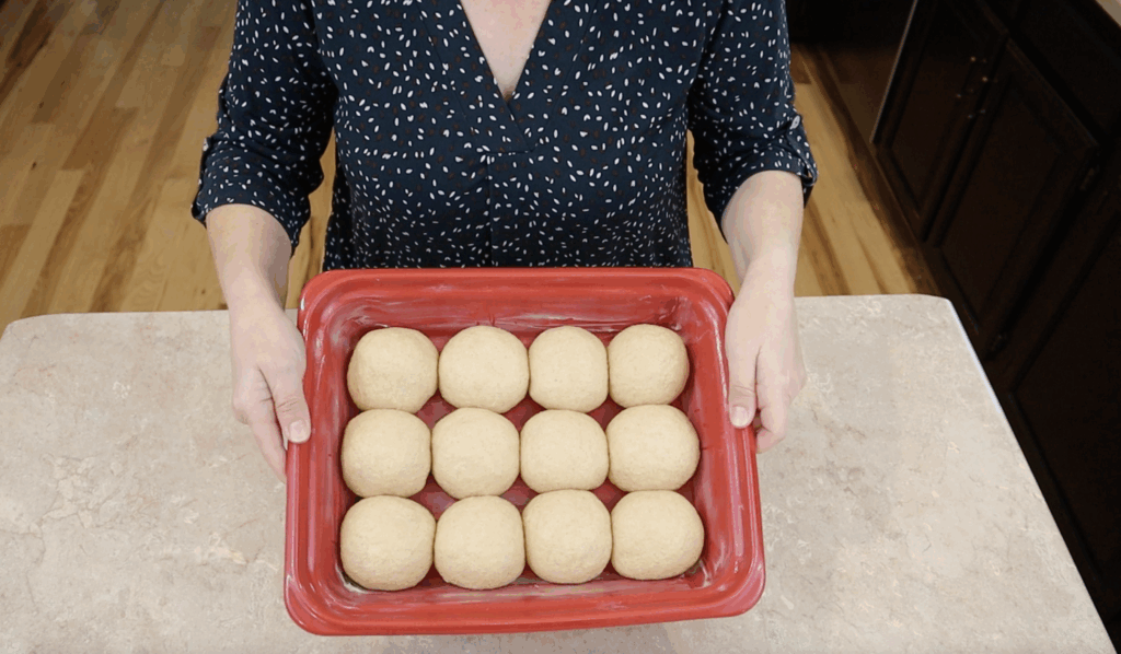 Yeast rolls made with fresh milled flour after final proofing.