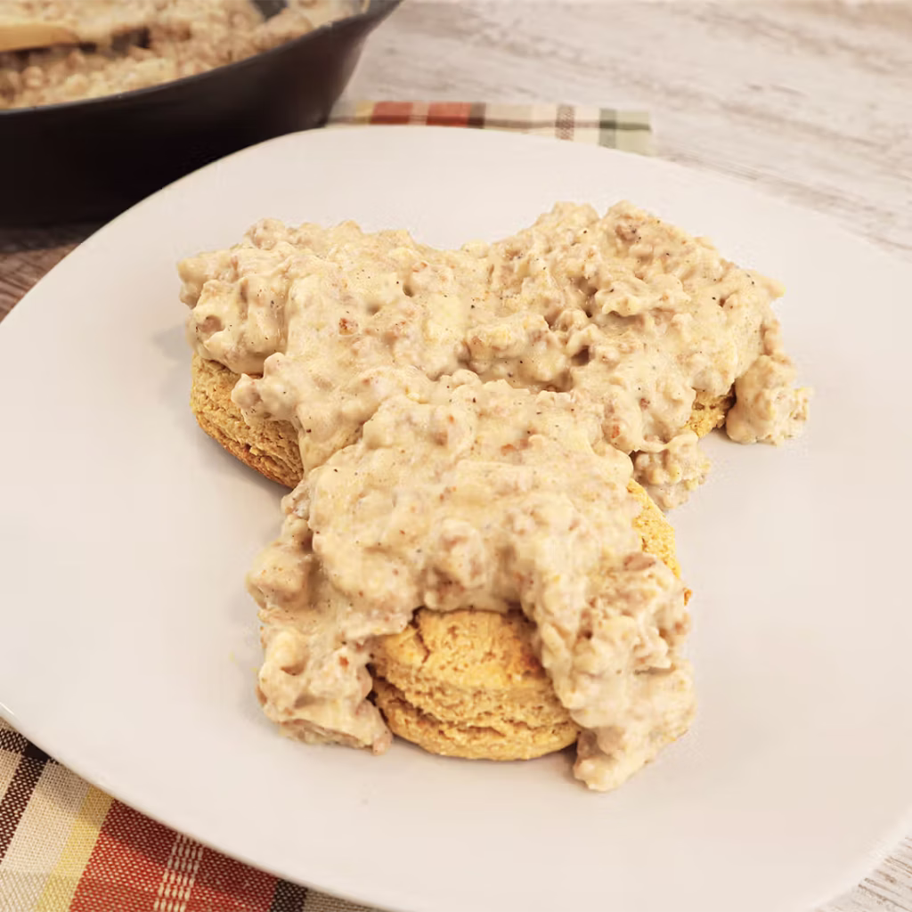 Biscuits and Sausage Gravy Made with Fresh Milled Flour